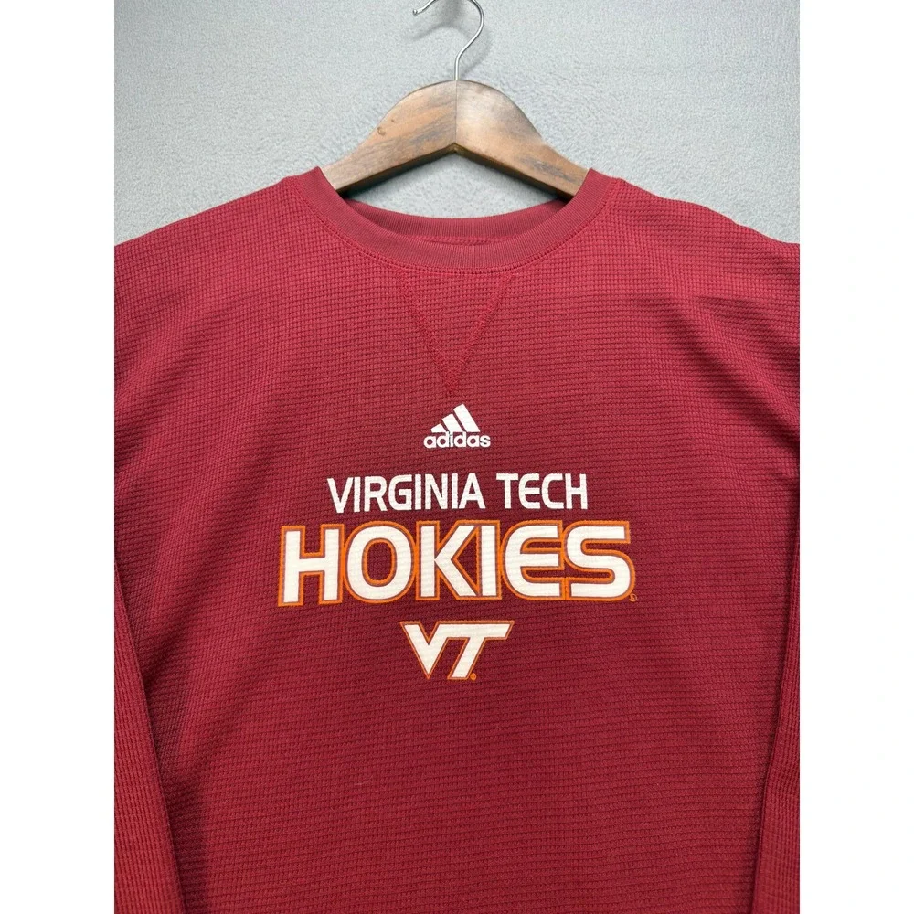 Virginia Tech Hokies Adidas Shirt Regular Mens XL Maroon Waffle Knit NCAA Logo